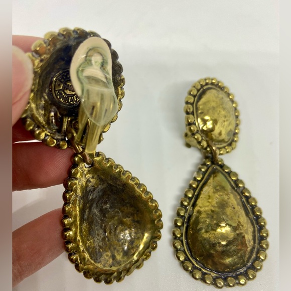 Edouard Rambaud Clip-on Earrings Aged Brass/Gold Tone Hammered Texture Metal MCM - Picture 7 of 13